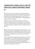 FOUNDATIONS OF MENTAL HEALTH CARE TEST PAPER 2026 COMPLETE RESPONSES GRADED A&plus;