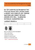 NUR 204 Leadership & Management HESI Final Exam Test Bank PDF 2025 &vert; 450&plus; Verified Questions & Detailed Rationales &vert; Updated Latest 2025&ndash;2026 &vert; Grade A&plus; Guaranteed