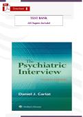 Test Bank &vert; The Psychiatric Interview 4th Edition by Carlat &ndash; Complete Chapters &vert; Verified Questions & Answers for Exam Prep &vert; A&plus; GRADED