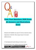 Peds Final Exam 2026 &lpar;100&plus; Verified Q&As with Illustrations&rpar; &vert; Pediatric OT &vert; Play&comma; Motor Skills&comma; IADLs