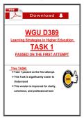 WGU D389 Learning Strategies in Higher Education TASK 1&comma; 2&comma; & 3 PASSED ON THE FIRST ATTEMPT