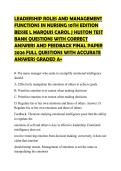 LEADERSHIP ROLES AND MANAGEMENT FUNCTIONS IN NURSING 10TH EDITION BESSIE L MARQUIS CAROL J HUSTON TEST BANK QUESTIONS WITH CORRECT ANSWERS AND FEEDBACK FINAL PAPER 2026 FULL QUESTIONS WITH ACCURATE ANSWERS GRADED A&plus;