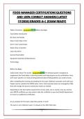 FOOD MANAGER CERTIFICATION&vert;QUESTIONS AND 100&percnt; CORRECT ANSWERS&vert;LATEST &excl;&excl;&excl;&excl;2026&vert;GRADED A&plus;&vert; &lpar;EXAM READY&rpar;