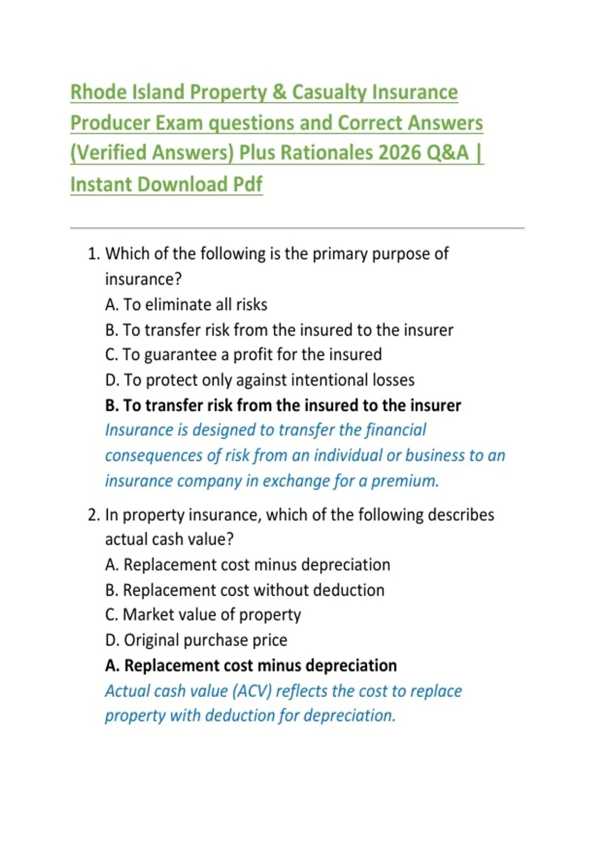 Rhode Island Property & Casualty Insurance Producer Exam questions and ...