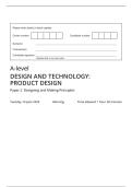 AQA MERGED QUESTION PAPER AND MARK SCHEME 2025 A-level DESIGN AND TECHNOLOGY&colon;PRODUCT DESIGN 7552&sol;2 Paper 2 Designing and Making Principles