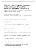 NUR 213 - Unit 1 - Nursing Licensure and Certification - Cherry Chp 4 Questions & Answers Updated 2026