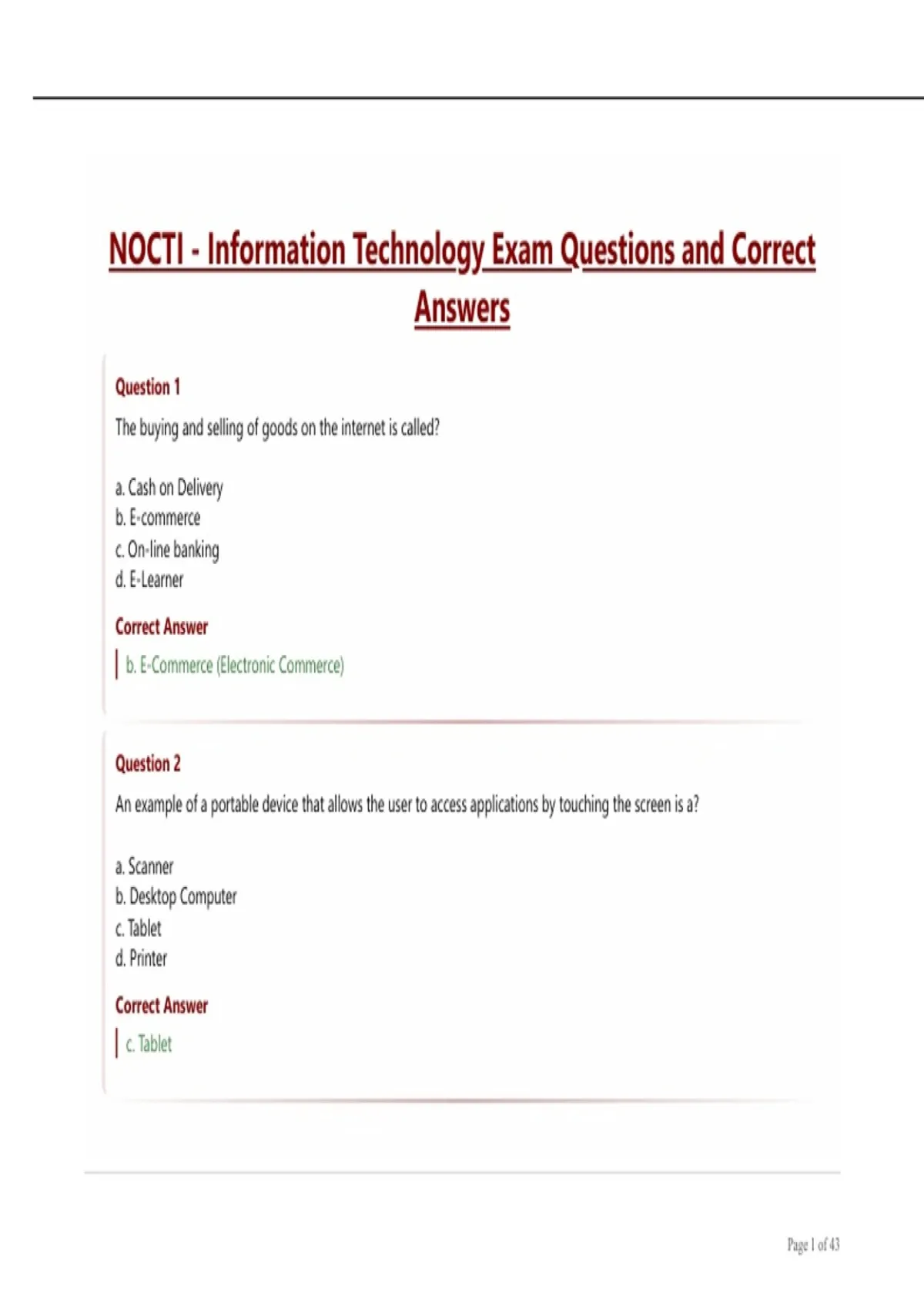 NOCTI - Information Technology Exam Questions and Correct Answers ...