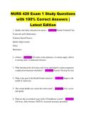NURS 420 Exam 1 Study Questions  with 100&percnt; Correct Answers &vert;  Latest Edition 