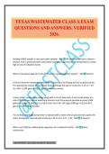 TEXAS WASTEWATER CLASS A EXAM QUESTIONS AND ANSWERS&period; VERIFIED 2026&period;