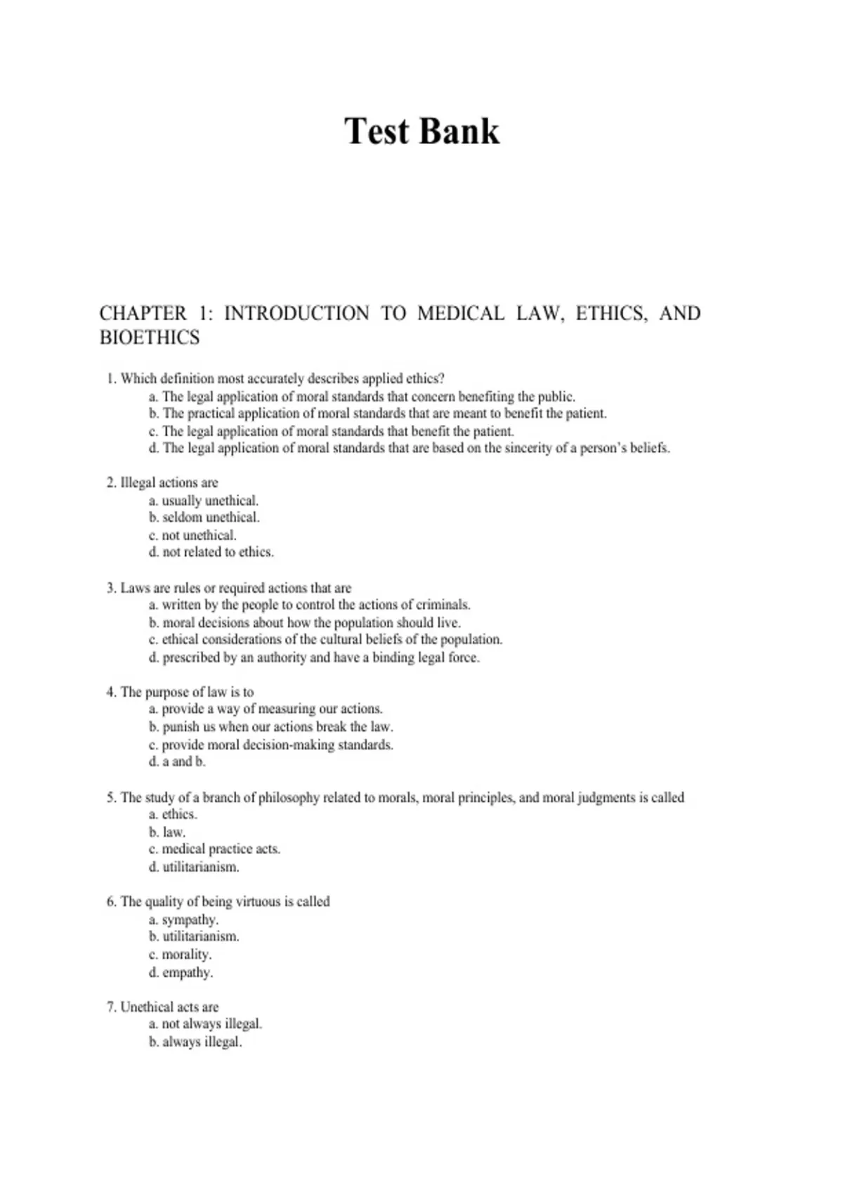 practice test bank questions, final exam : Medical Law and Ethics ...