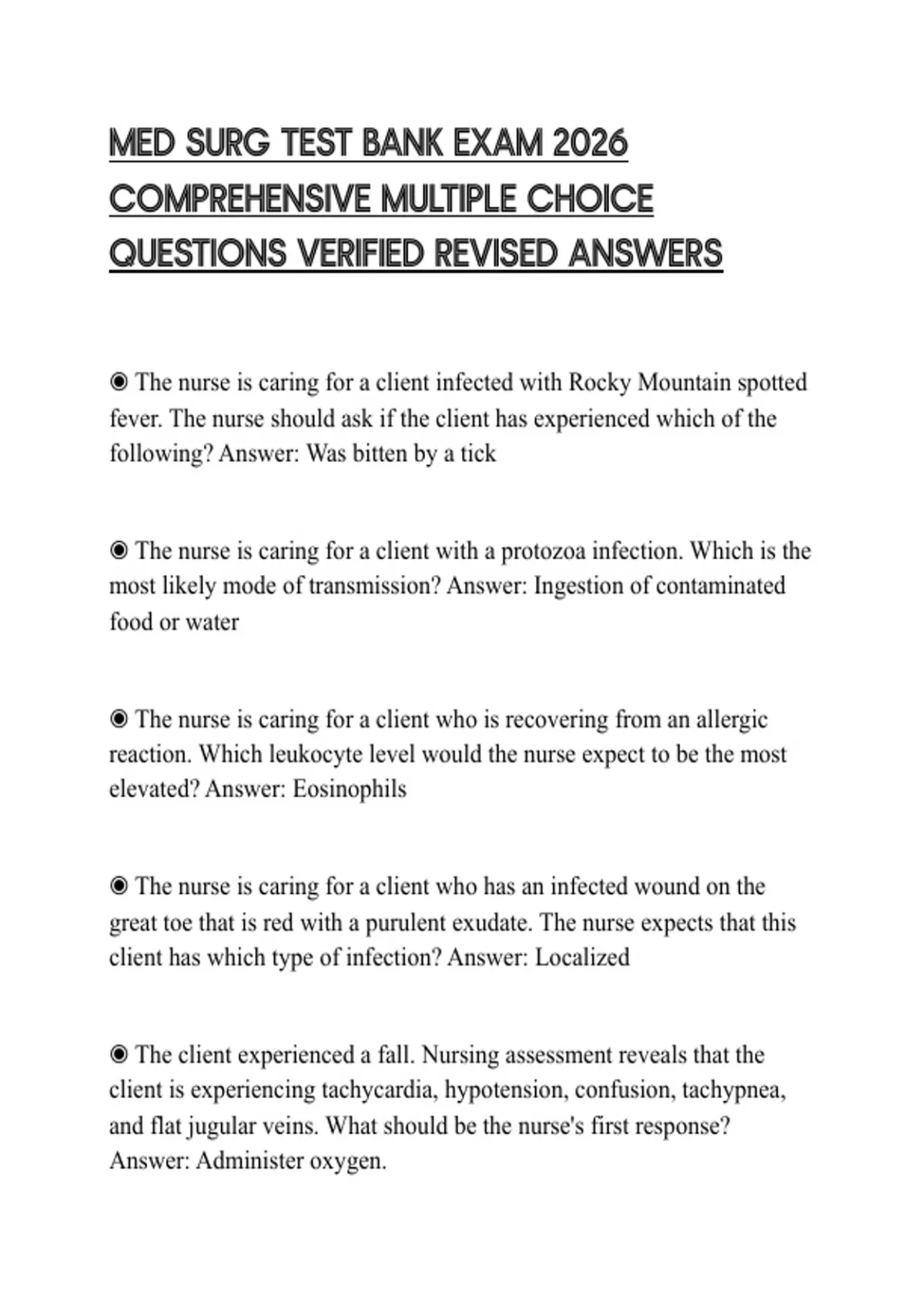 MED SURG TEST BANK EXAM 2026 COMPREHENSIVE MULTIPLE CHOICE QUESTIONS ...