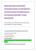 Illinois Real Estate Leasing Agent  Examination Practice Test 100 Questions  And Correct Answers &lpar;Verified Answers&rpar;  Plus Rationales 2026 Q&A &vert; Instant  Download Pdf 