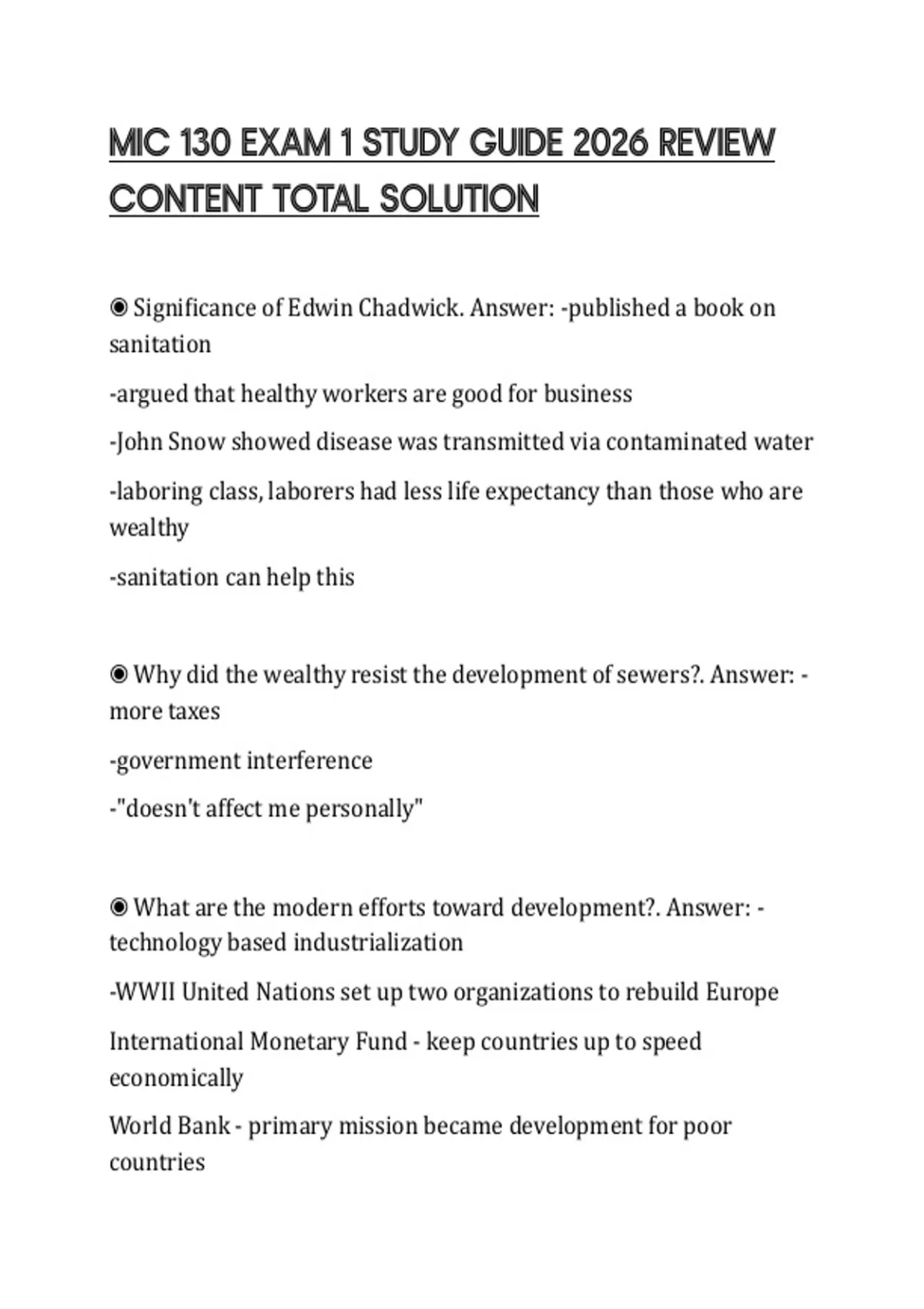 MIC 130 EXAM 1 STUDY GUIDE 2026 REVIEW CONTENT TOTAL SOLUTION - MIC 130 ...