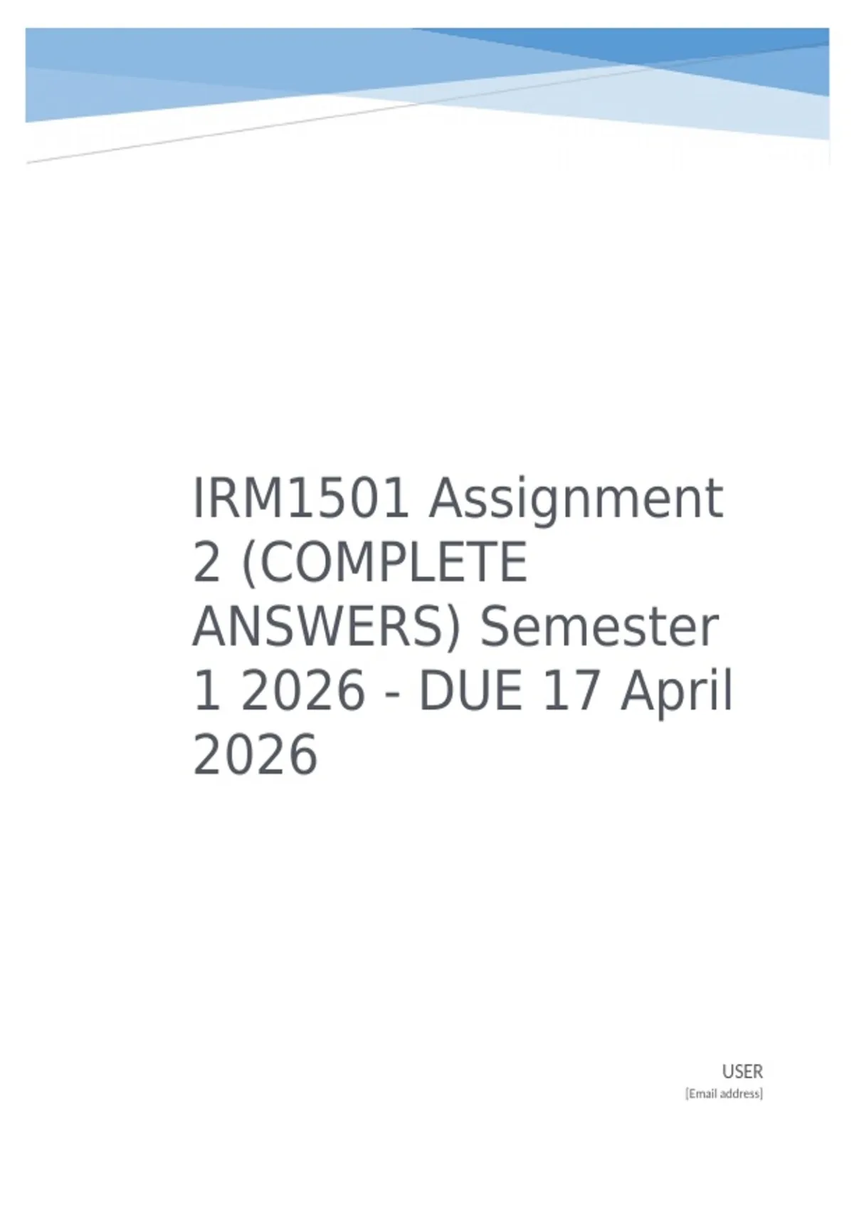 IRM1501 Assignment 2 (COMPLETE ANSWERS) Semester 1 2026 - DUE 17 April ...