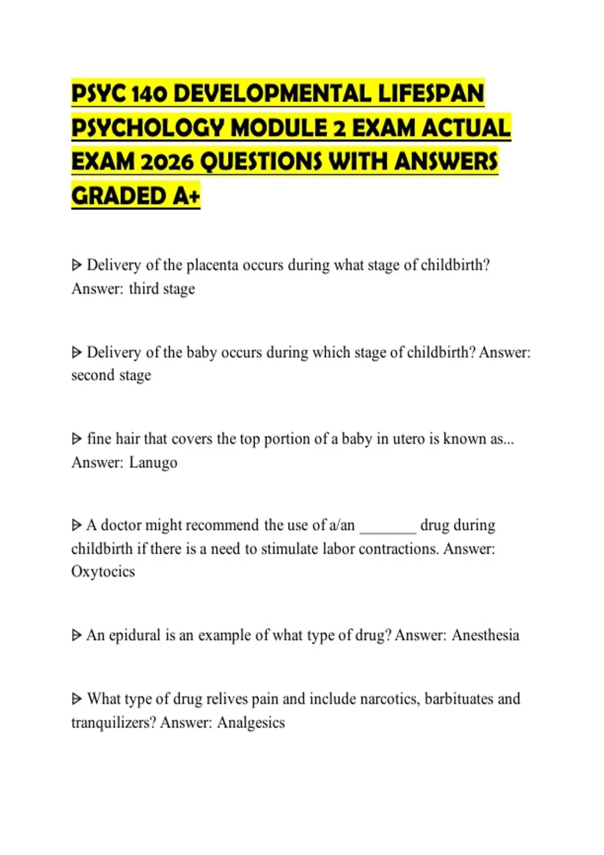 PSYC 140 DEVELOPMENTAL LIFESPAN PSYCHOLOGY MODULE 2 EXAM ACTUAL EXAM ...