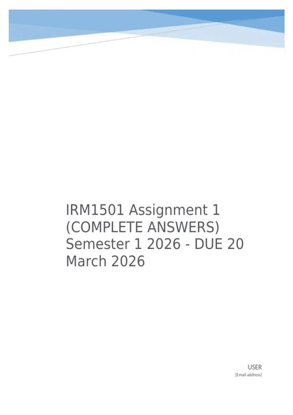 IRM1501 Assignment 1 (COMPLETE ANSWERS) Semester 1 2026 - DUE 20 March ...