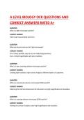 A LEVEL BIOLOGY OCR QUESTIONS AND  CORRECT ANSWERS RATED A&plus; 