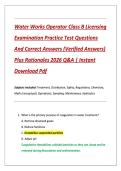 Water Works Operator Class B Licensing  Examination Practice Test Questions  And Correct Answers &lpar;Verified Answers&rpar;  Plus Rationales 2026 Q&A &vert; Instant  Download Pdf 