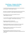 Final Exam - Virginia Life Only Questions and Answers