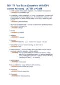 BIO 171 Final Exam &lpar;Questions With100&percnt; correct Answers&rpar; &vert; LATEST UPDATE 