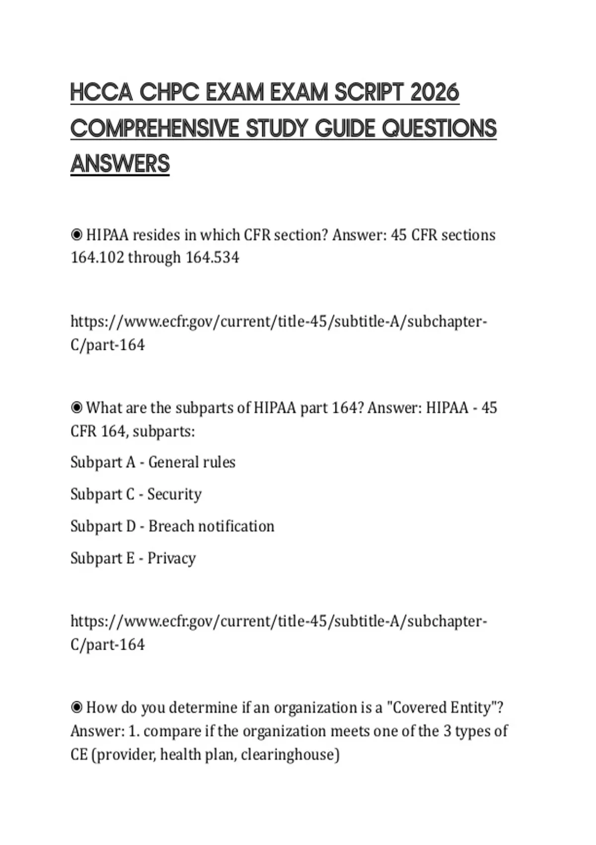HCCA CHPC EXAM EXAM SCRIPT 2026 COMPREHENSIVE STUDY GUIDE QUESTIONS ...