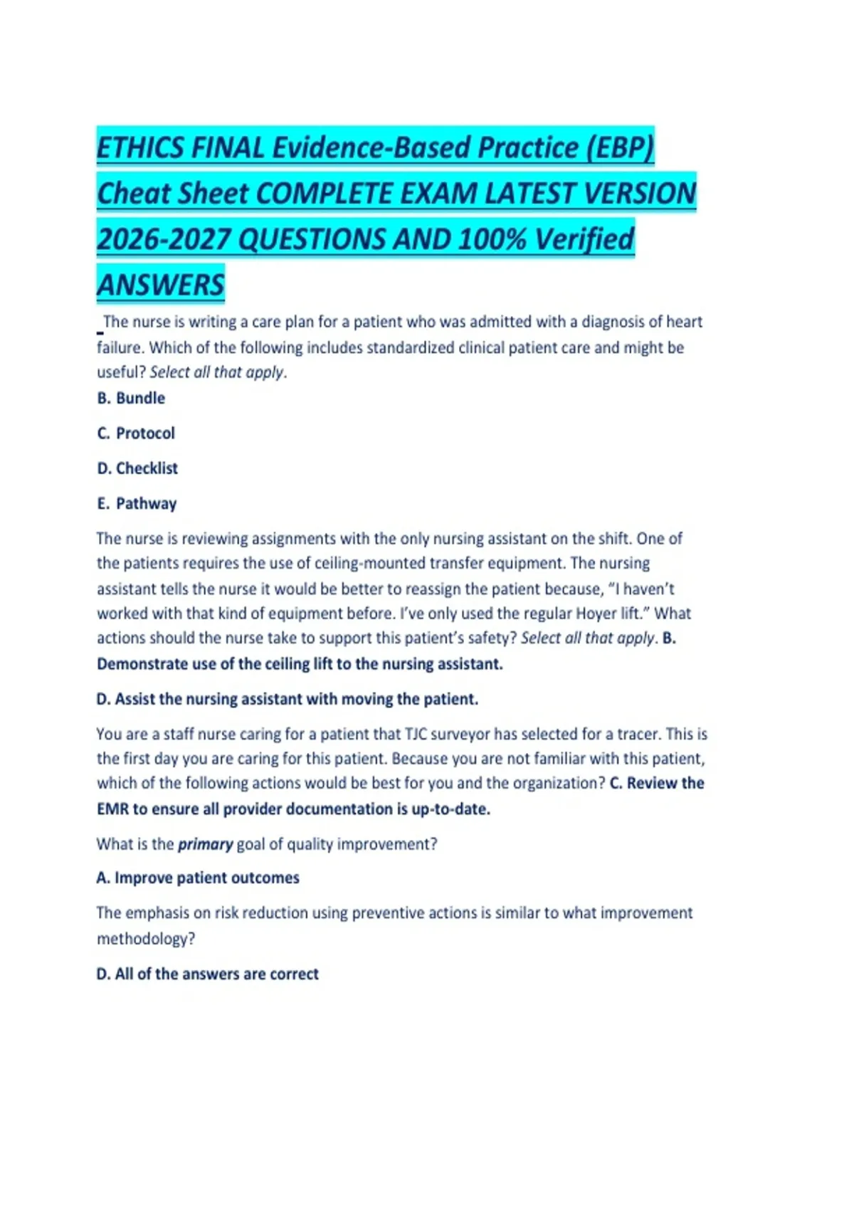 Ebp Question Template.pdf ETHICS FINAL Evidence-Based Practice (EBP) Cheat Sheet COMPLETE EXAM ...