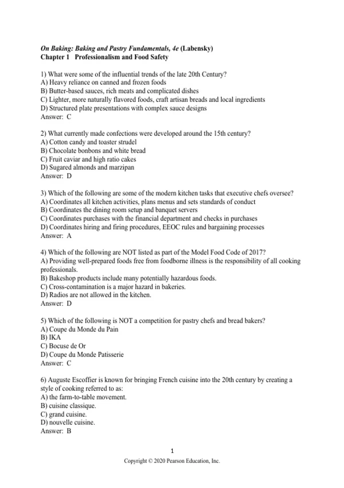 practice test bank questions, final exam : On Baking A Textbook of ...