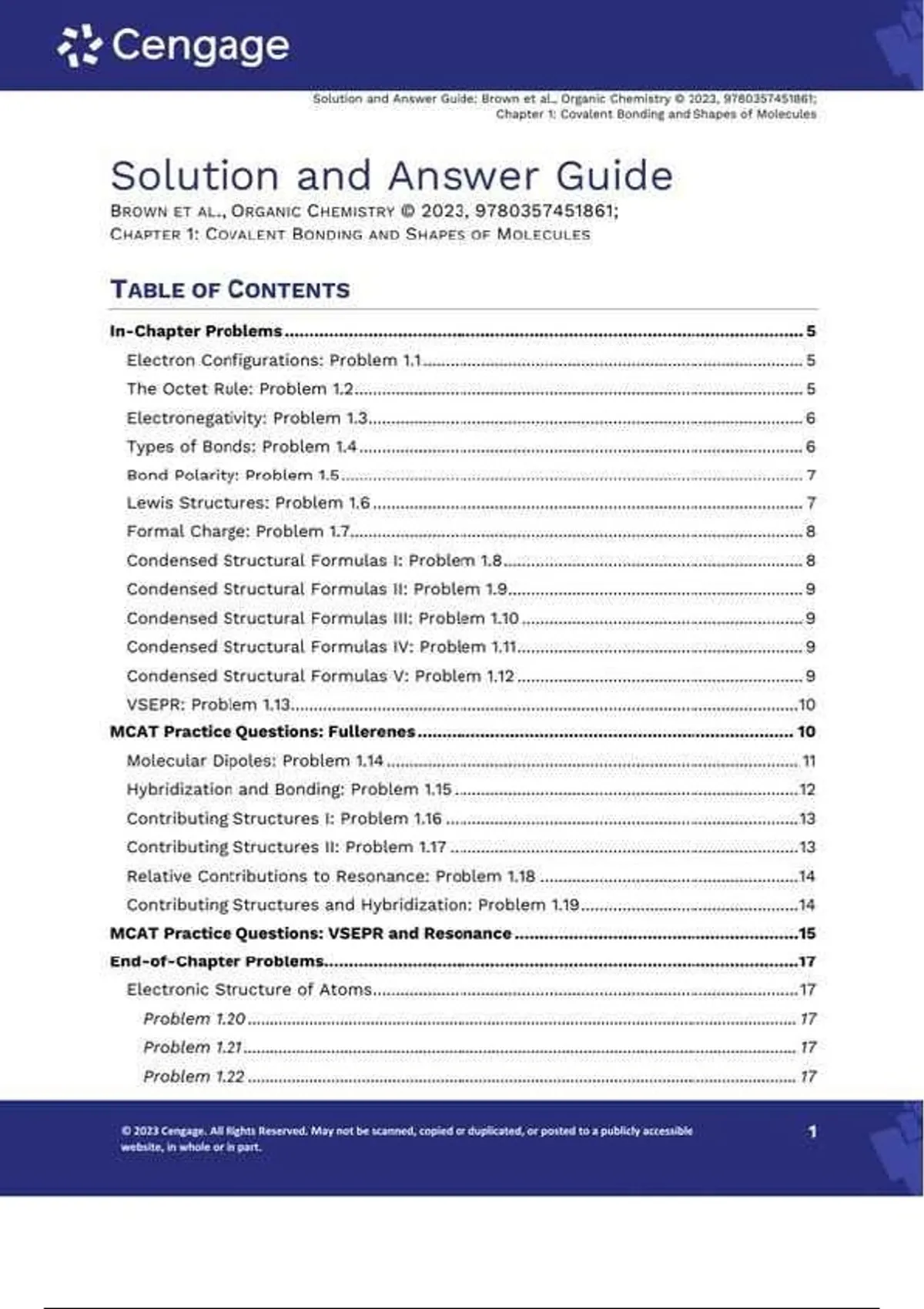 Summary solutions manual, textbook answers: Organic Chemistry - Brown ...