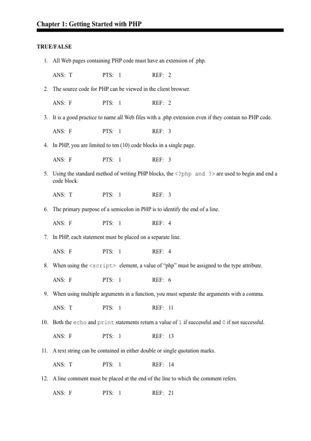 practice test bank questions, final exam : PHP Programming with MySQL ...