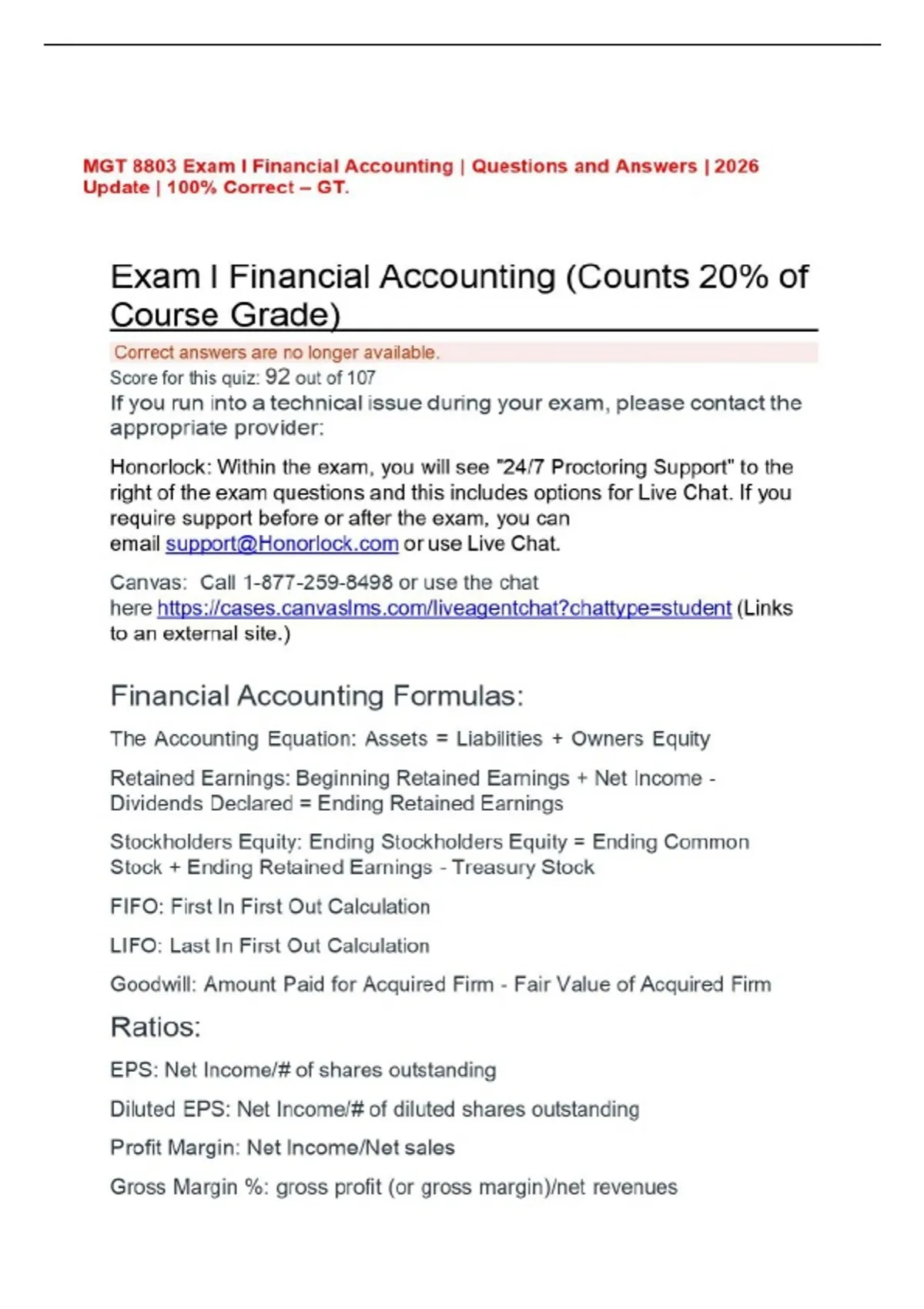 MGT 8803 Exam I Financial Accounting | Questions and Answers | 2026 ...