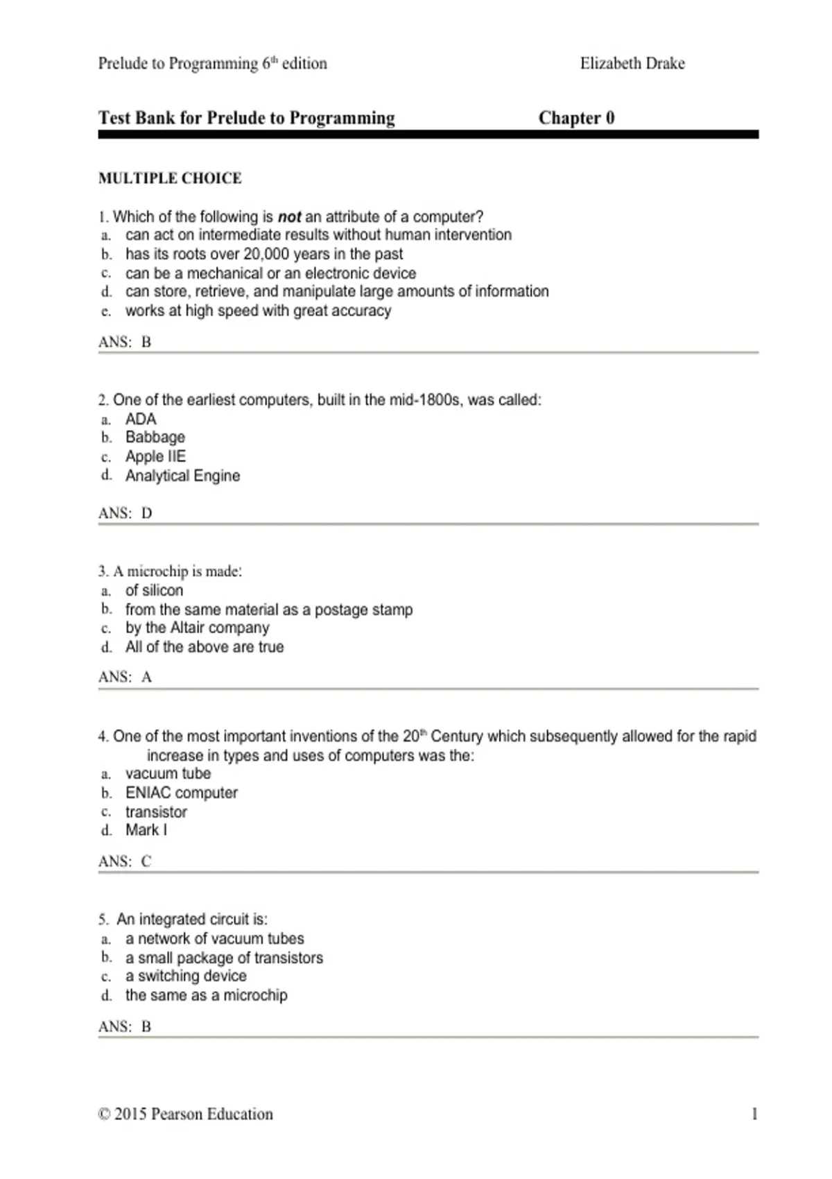 practice test bank questions, final exam : Prelude to Programming ...