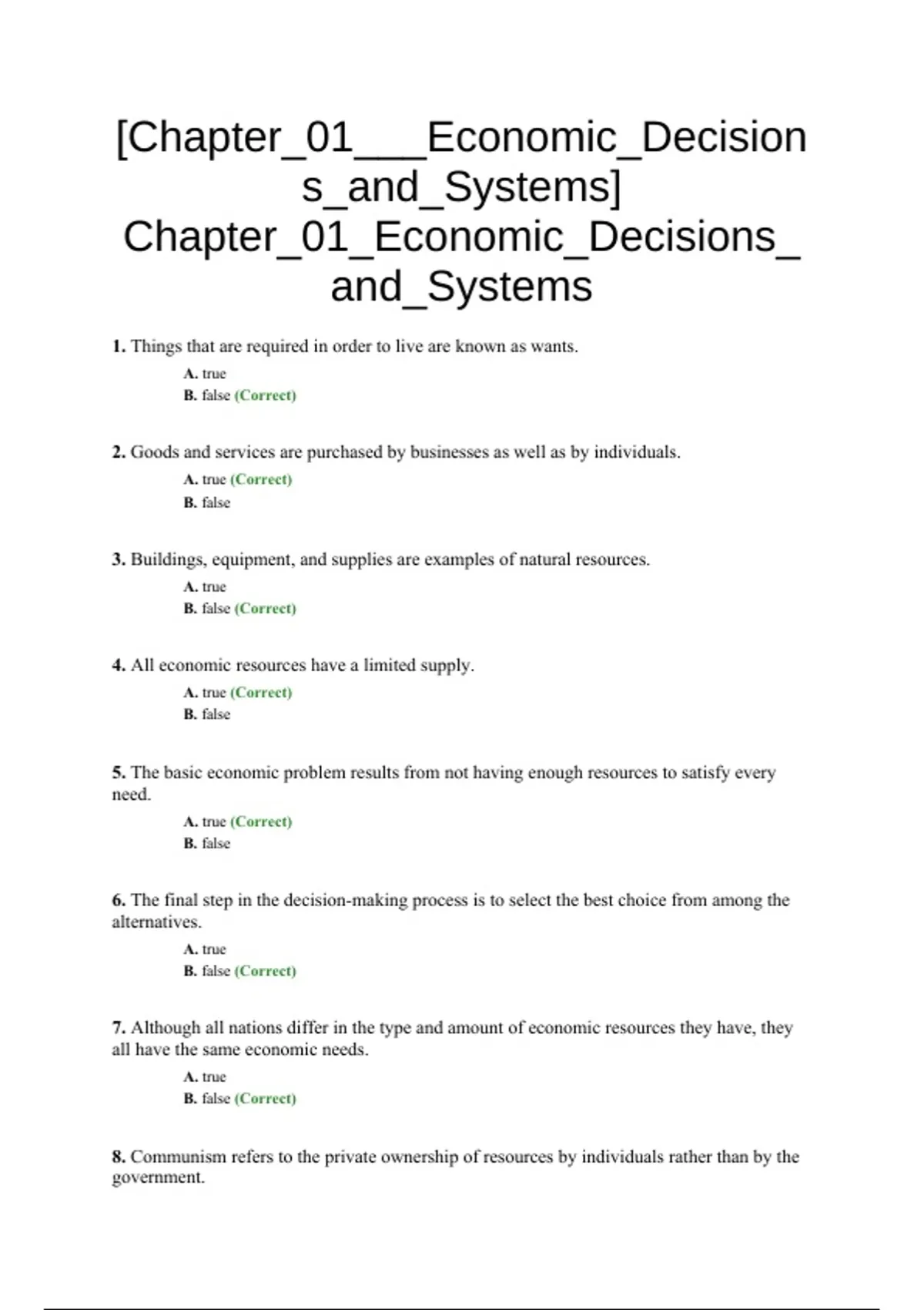 practice test bank questions, final exam : Principles of Business ...