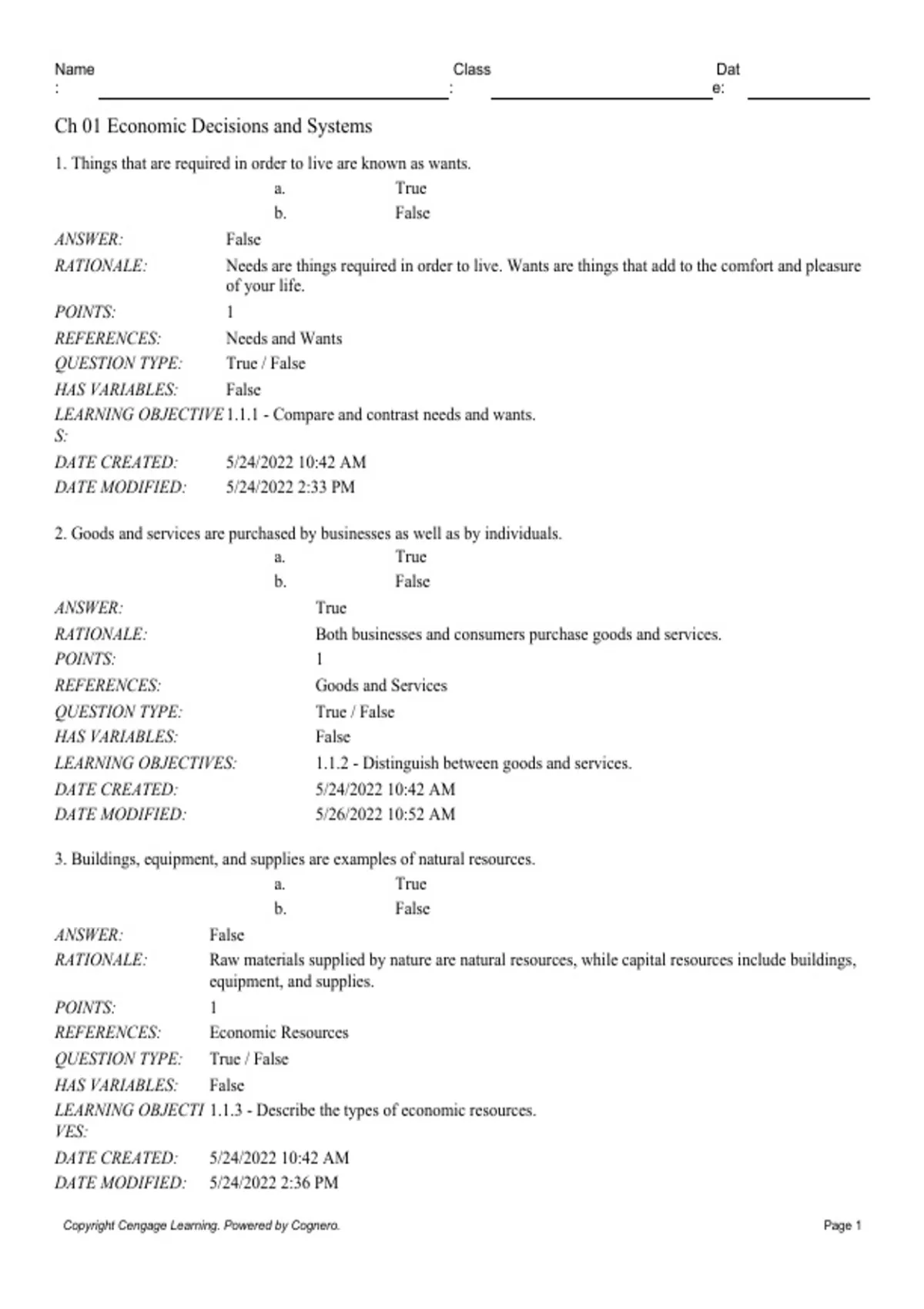 practice test bank questions, final exam : Principles of Business ...