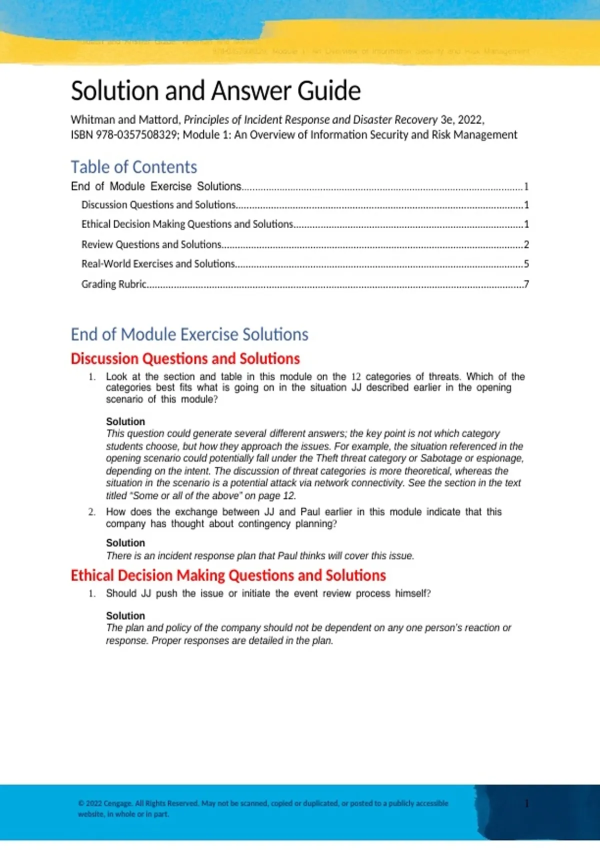 Summary solutions manual, textbook answers: Principles of Incident ...