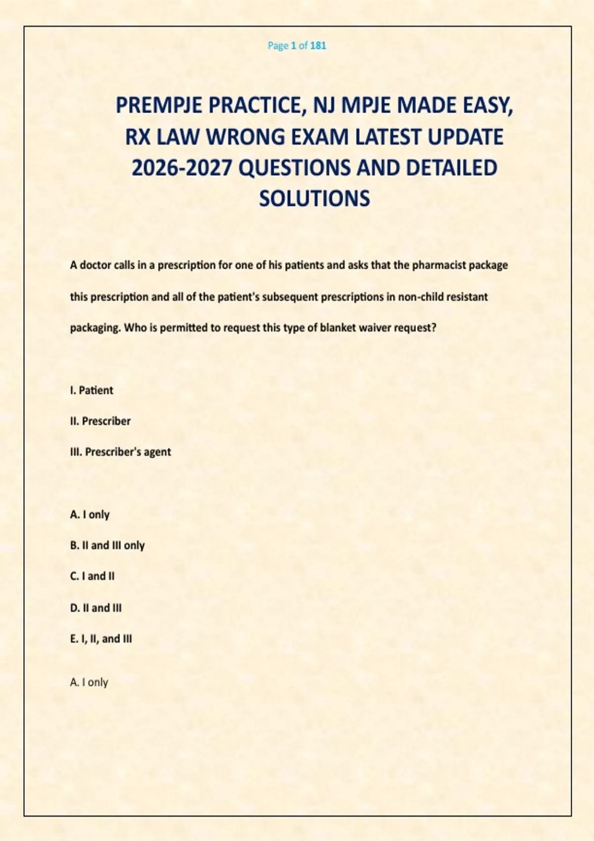 PREMPJE PRACTICE, NJ MPJE MADE EASY, RX LAW WRONG EXAM LATEST UPDATE QUESTIONS AND DETAILED ...