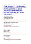 Ohio Substitute Teacher Exam PRACTICE QUESTIONS AND CORRECT ANSWERS &lpar;VERIFIED ANSWERS&rpar; PLUS RATIONALES 2025&vert;2026 Q&A &vert; INSTANT DOWNLOAD PDF
