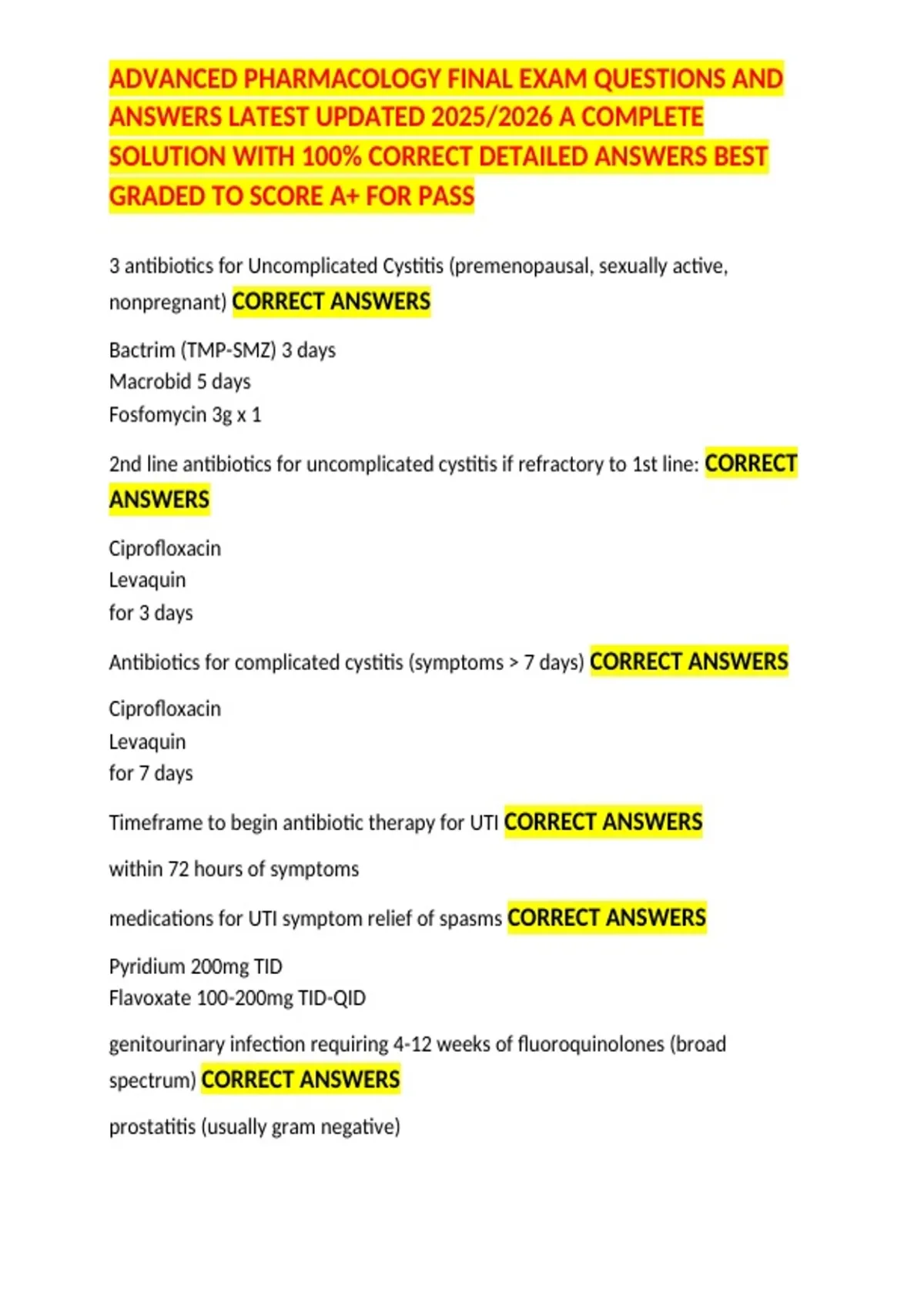 ADVANCED PHARMACOLOGY FINAL EXAM QUESTIONS AND ANSWERS LATEST UPDATED ...