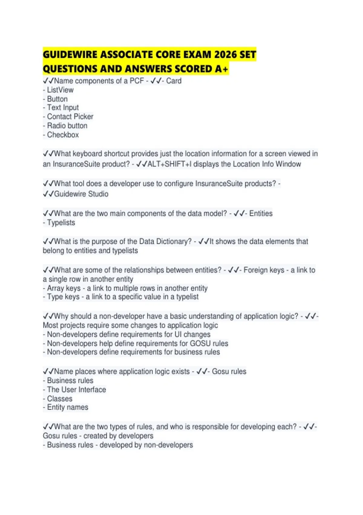 Question Associate GUIDEWIRE ASSOCIATE CORE EXAM 2026 SET QUESTIONS AND ANSWERS SCORED ...