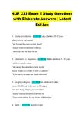 NUR 233 Exam 1 Study Questions  with Elaborate Answers &vert; Latest  Edition 