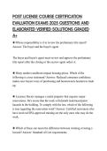 POST LICENSE COURSE CERTIFICATION EVALUATION EXAMS 2025 QUESTIONS AND ELABORATED VERIFIED SOLUTIONS GRADED A&plus;