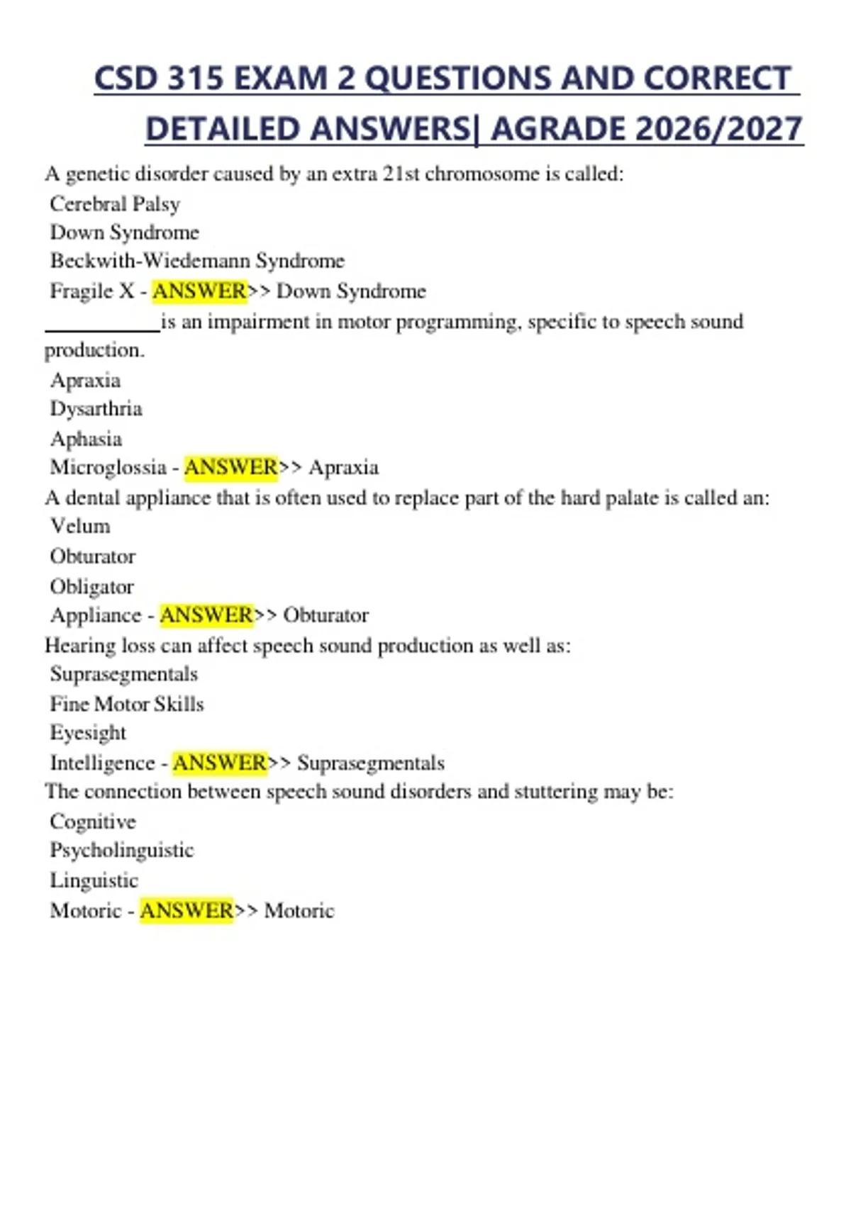 CSD 315 EXAM 2 QUESTIONS AND CORRECT DETAILED ANSWERS| AGRADE 2026/2027 ...
