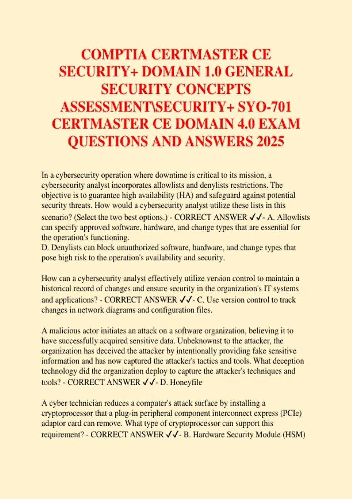 COMPTIA CERTMASTER CE SECURITY+ DOMAIN 1.0 GENERAL SECURITY CONCEPTS ...