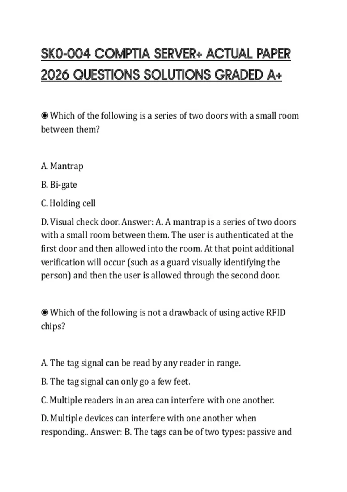 SK0-004 COMPTIA SERVER+ ACTUAL PAPER 2026 QUESTIONS SOLUTIONS GRADED A+ ...