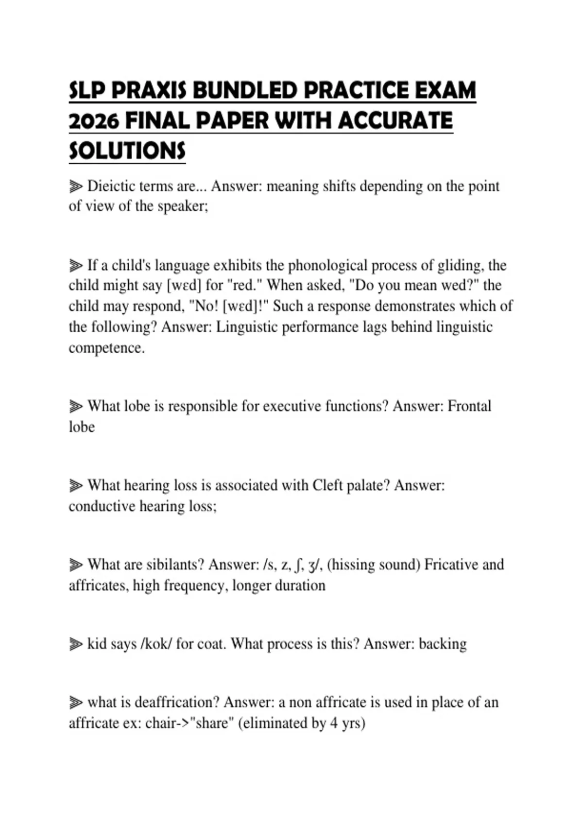 Slp Paper SLP PRAXIS BUNDLED PRACTICE EXAM 2026 FINAL PAPER WITH ACCURATE ...