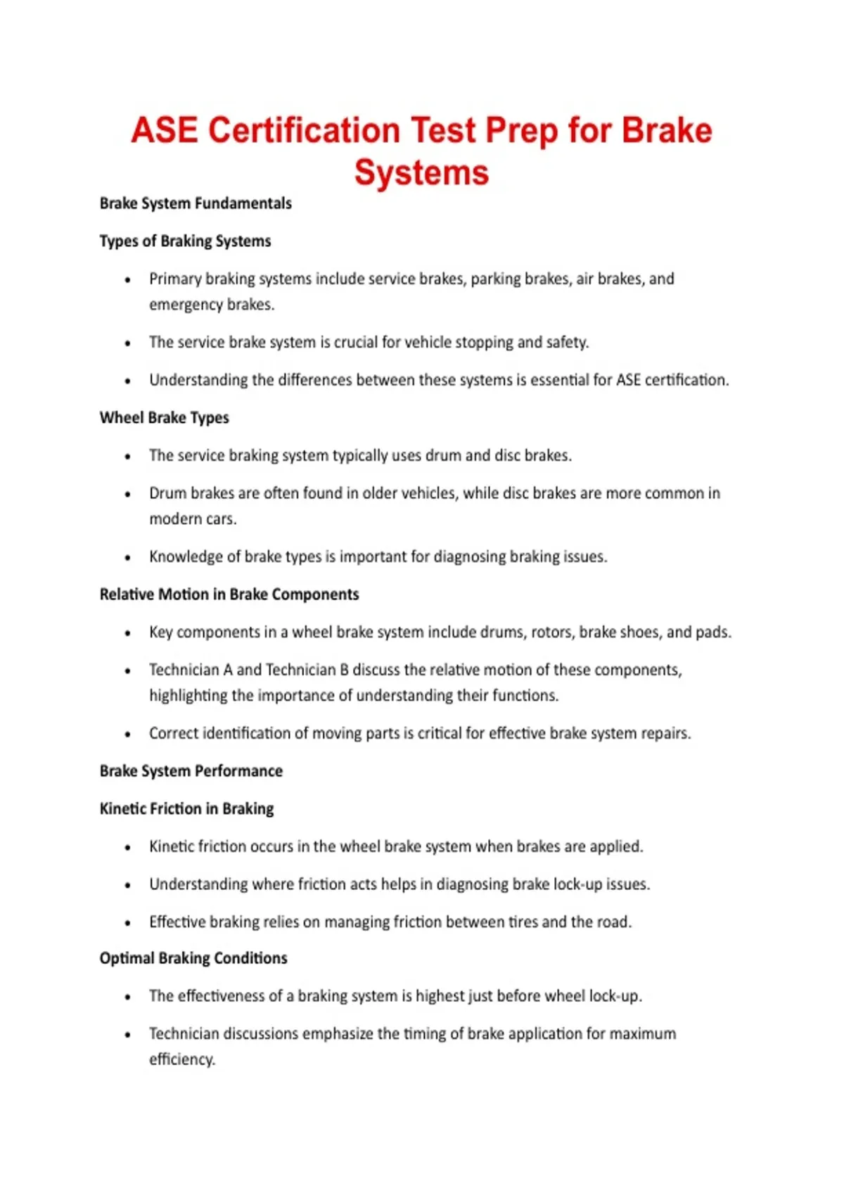 ASE Certification Test Prep for Brake Systems - ASE - Stuvia US
