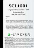 SCL1501 Assignment 1 &lpar;COMPLETE ANSWERS&rpar; Semester 1 2026 - DUE March 2026