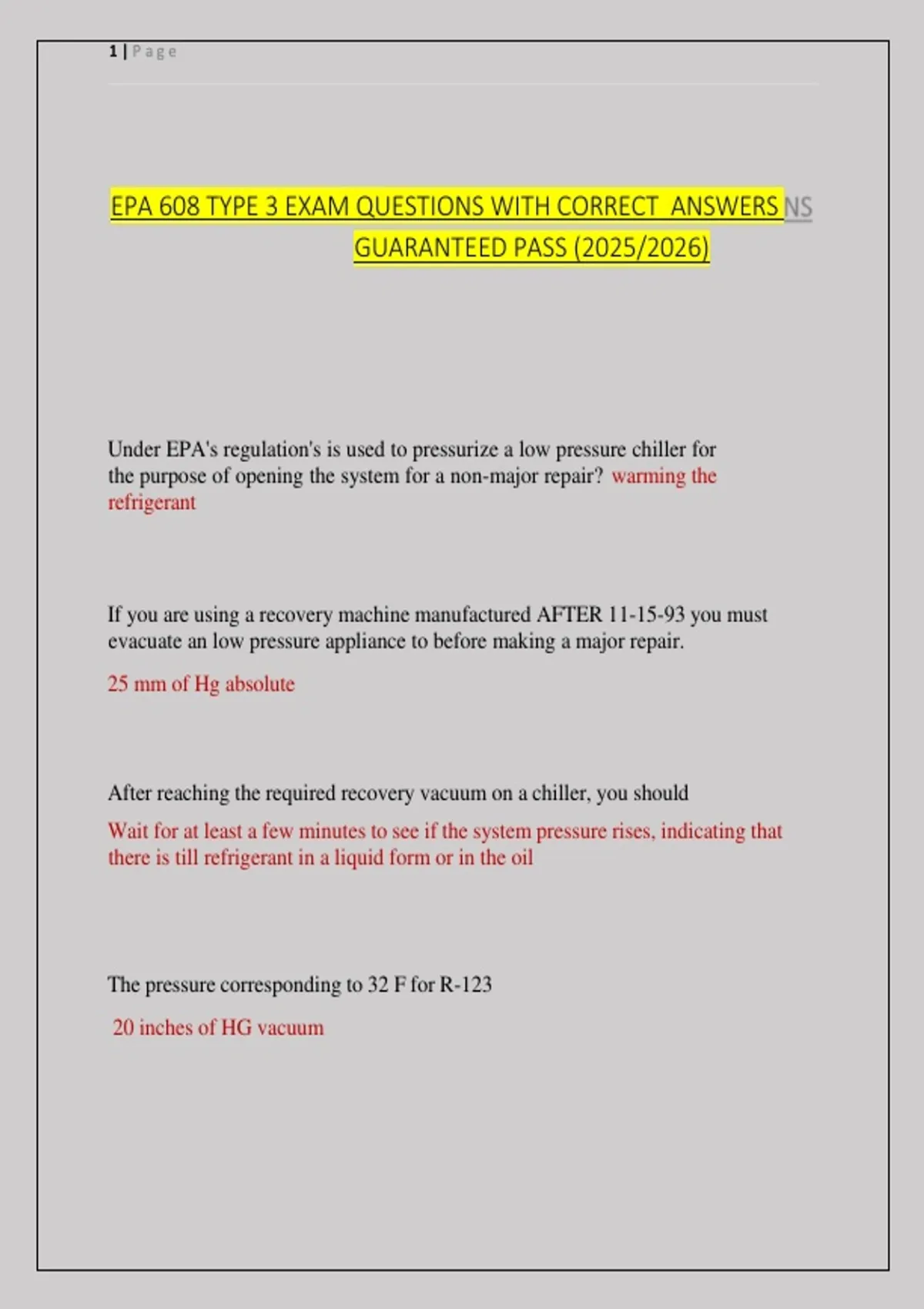 EPA 608 TYPE 3 EXAM QUESTIONS WITH CORRECT ANSWERS GUARANTEED PASS ...