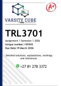 TRL3701 Assignment 1 &lpar;DETAILED ANSWERS&rpar; Semester 1 2026 - DISTINCTION GUARANTEED