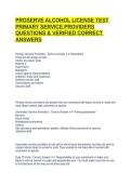 PROSERVE ALCOHOL LICENSE TEST PRIMARY SERVICE PROVIDERS QUESTIONS & VERIFIED CORRECT ANSWERS