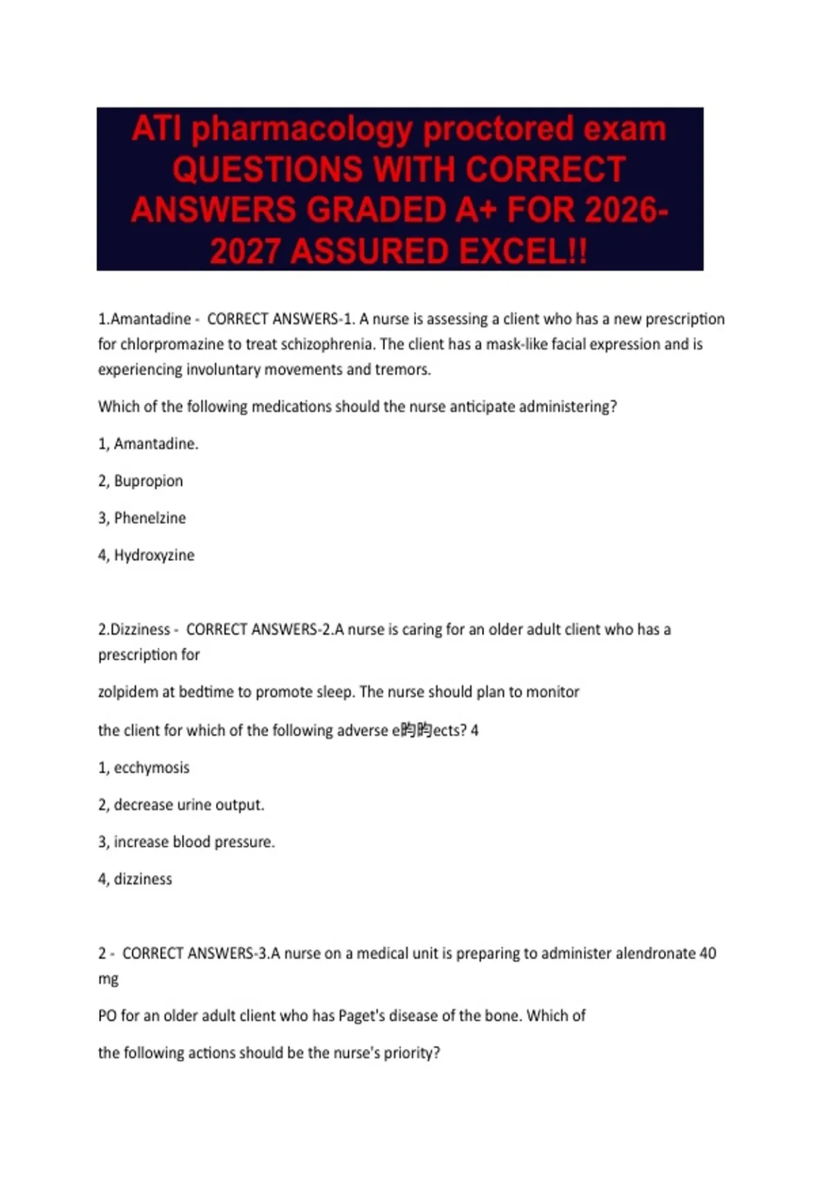ATI pharmacology proctored exam QUESTIONS WITH CORRECT ANSWERS GRADED ...